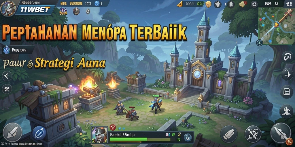 Tampilan gameplay <strong>11WBET</strong> dengan strategi menara yang menarik.