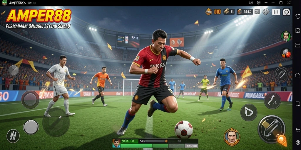 Tampilan gameplay <strong>AMPER88</strong> menunjukkan aksi olahraga yang mendebarkan dan interaktif.