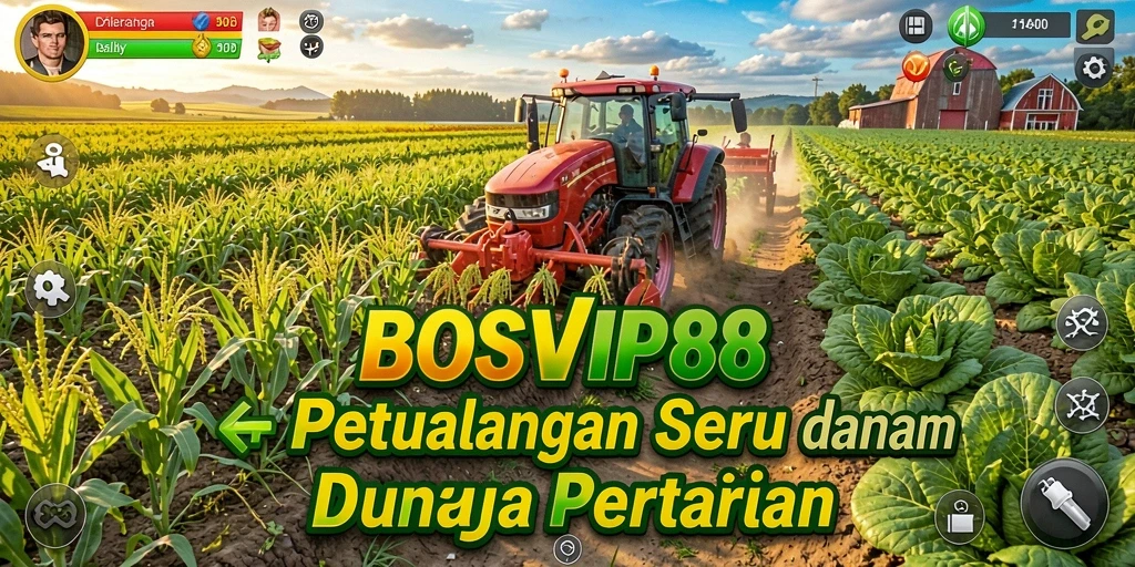 Tampilan gameplay BOSVIP88 menampilkan ladang subur dan aktivitas bertani yang seru.