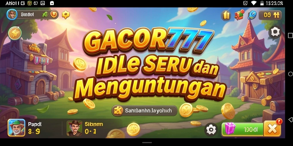 Tampilan gameplay GACOR777 dengan karakter yang menghasilkan sumber daya secara otomatis.