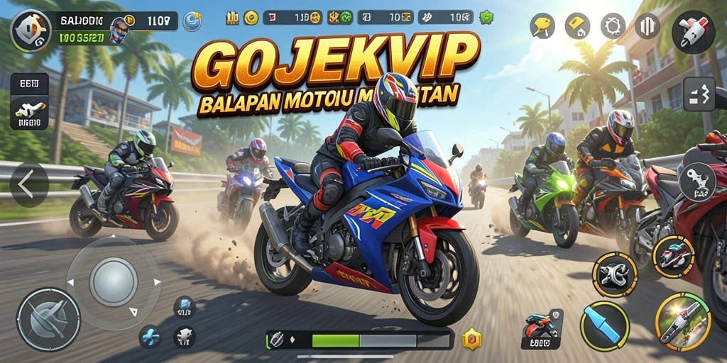 Gameplay seru GOJEKVIP dengan balapan motor yang menegangkan.