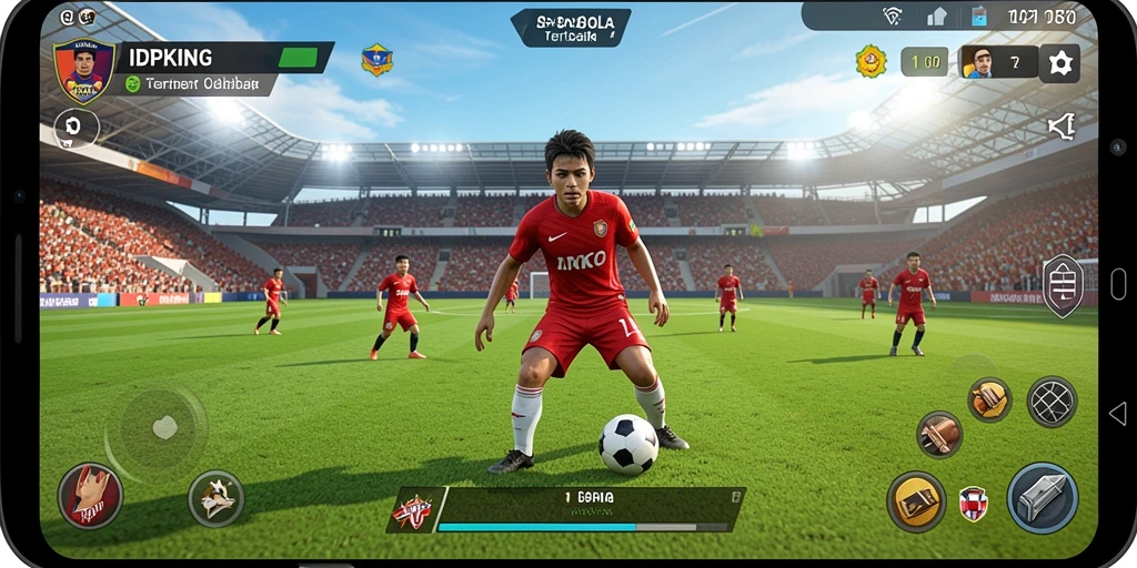 Tangkapan layar gameplay <strong>IDPKING</strong> yang menampilkan aksi seru di lapangan sepak bola.