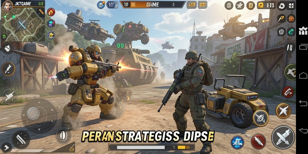 Tangkapan layar utama menampilkan aksi pertempuran intens dalam JKTGAME.