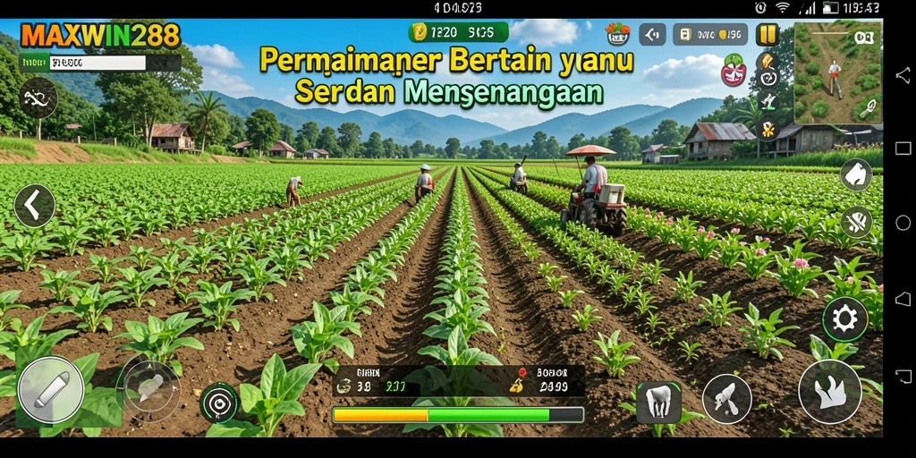 Screenshot gameplay <strong>MAXWIN288</strong> menampilkan aktivitas bertani yang menyenangkan.