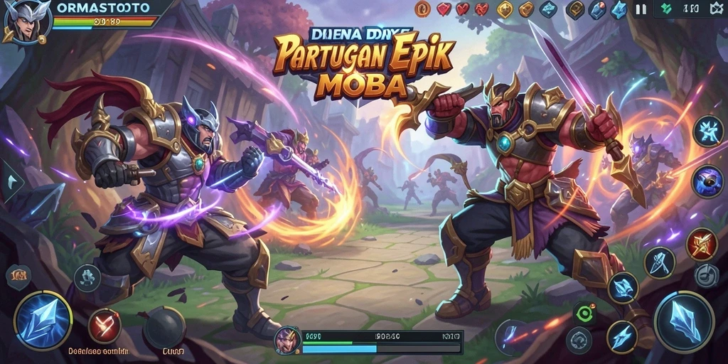 Tangkapan layar menunjukkan pertarungan epik dalam game MOBA ORMASTOTO.