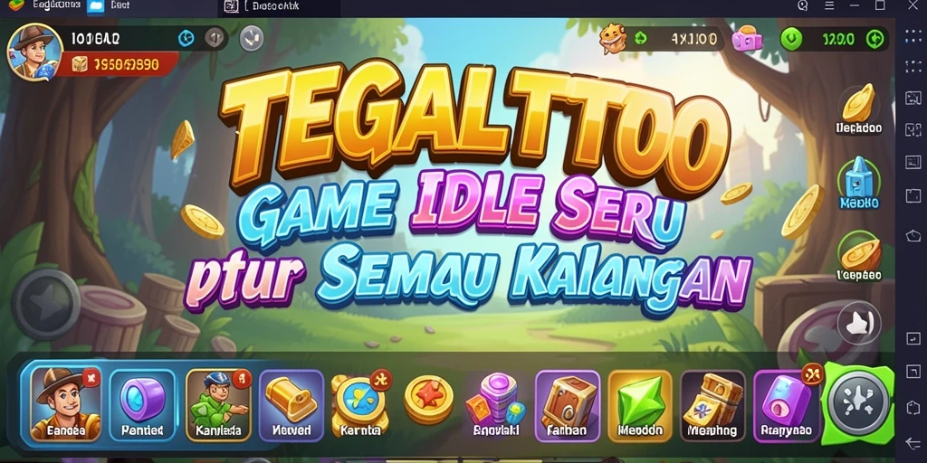 Tampilan utama <strong>TEGALTOTO</strong> menunjukkan karakter yang sedang beraksi dalam gameplay Idle.
