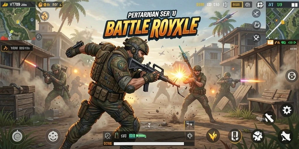 Tangkapan layar utama VT789 menunjukkan gameplay Battle Royale yang menegangkan.
