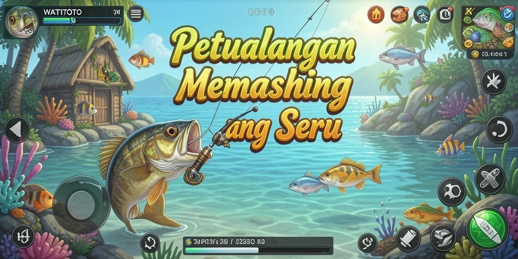 Tampilan gameplay WATITOTO yang menampilkan sensasi memancing yang seru.