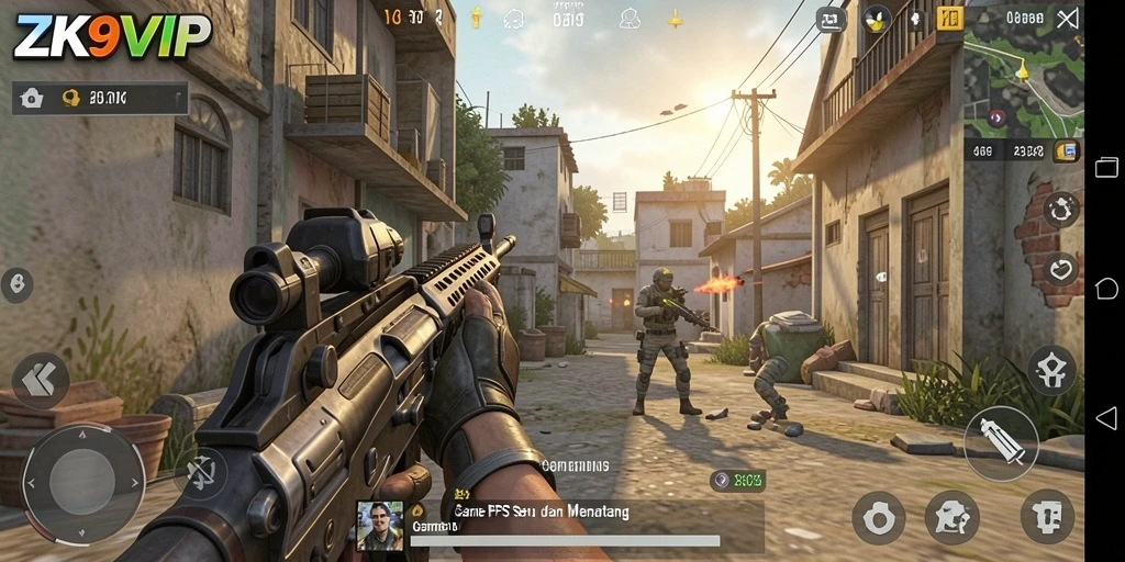 Screenshot gameplay ZK9VIP yang menegangkan dalam aksi tembak-menembak.